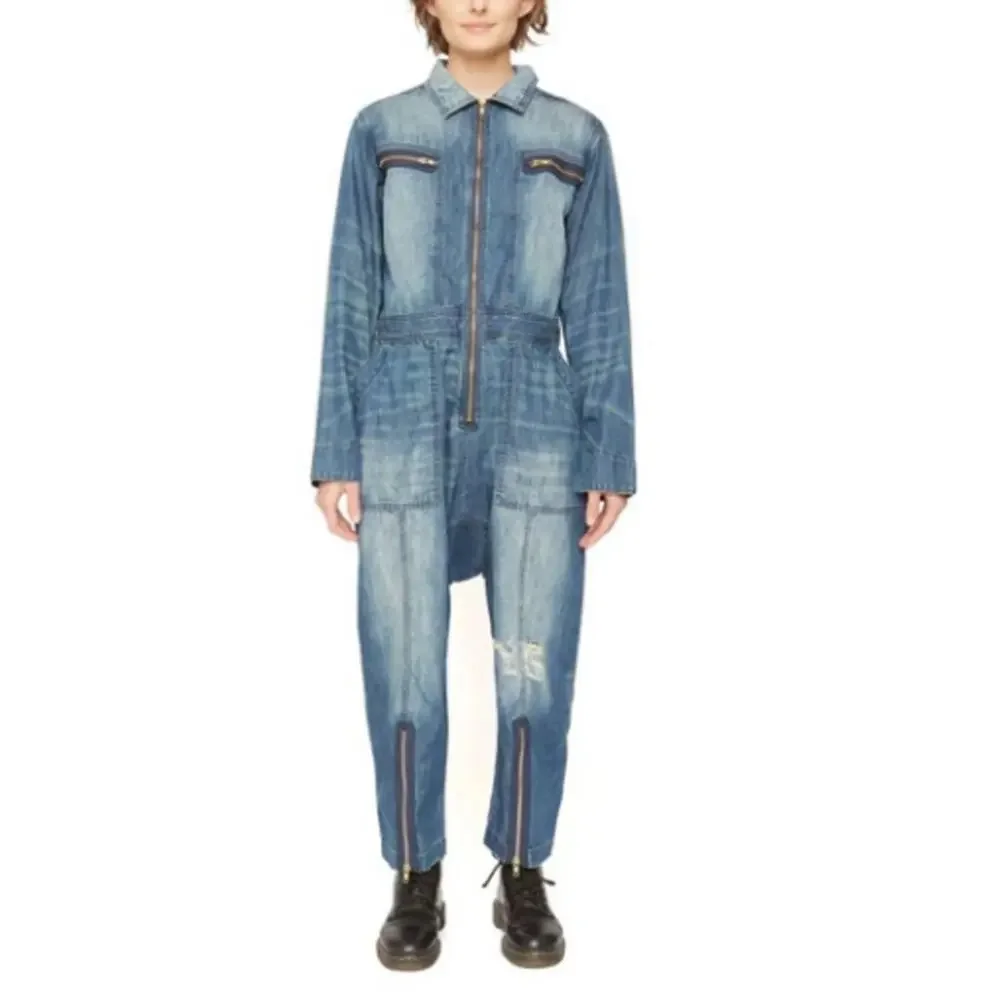 New Free People X Sandrine Rose Indigo Vintage Denim Jumpsuit XS Oversized